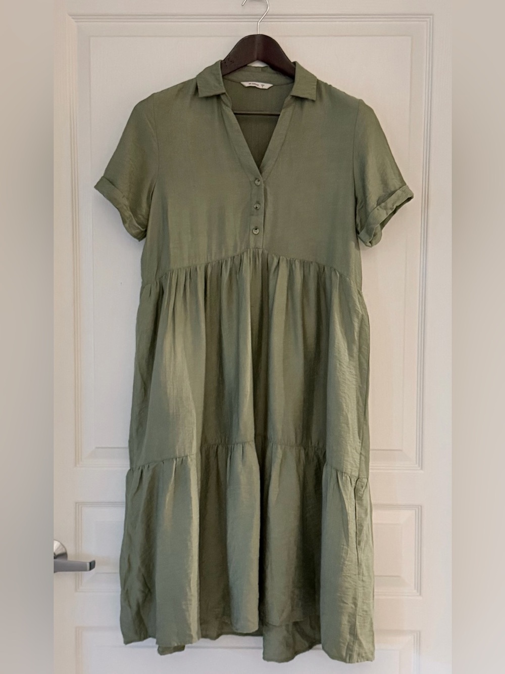 Etcetera Sage Green Short-Sleeve Tiered Dress